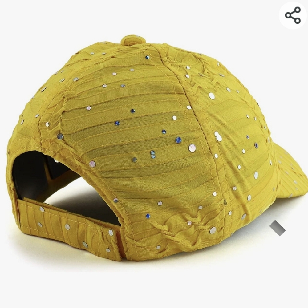 Yellow textured baseball cap with silver metallic dots ponyrail opening - Picture 5 of 9